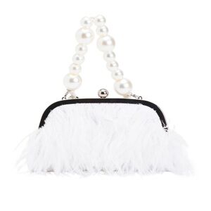 NWT 8 OTHER REASONS
Feather Bag With Pearl Handle Elegant  White Clutch